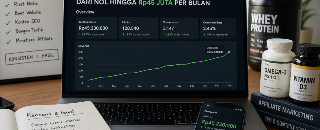 Studi Kasus Affiliate Marketing : Niche Site Suplemen Kesehatan dari Nol hingga Rp45 Juta per Bulan