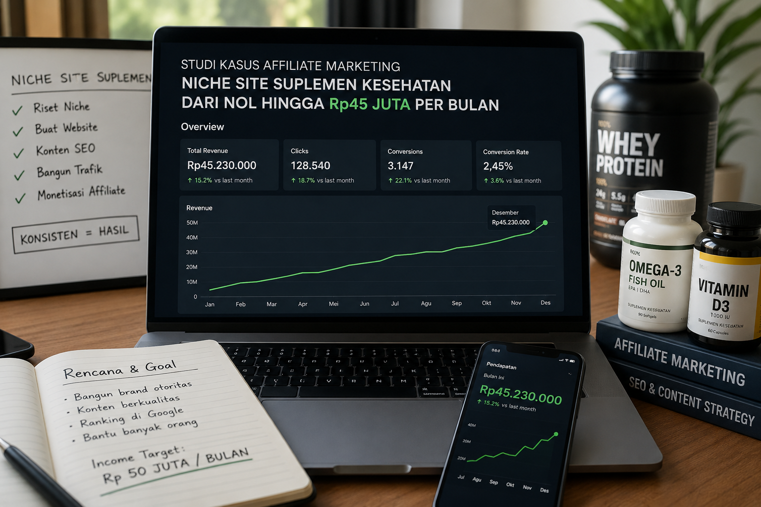 Studi Kasus Affiliate Marketing : Niche Site Suplemen Kesehatan dari Nol hingga Rp45 Juta per Bulan