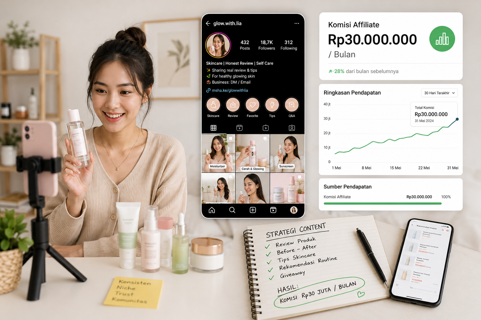 Studi Kasus Affiliate Marketing Instagram: Micro-Influencer Skincare dengan Komisi Rp30 Juta per Bulan