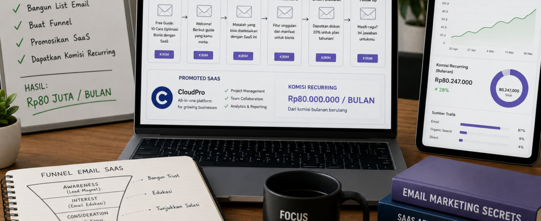 Studi Kasus Affiliate Marketing Email: Membangun Funnel SaaS dengan Komisi Recurring Rp80 Juta per Bulan
