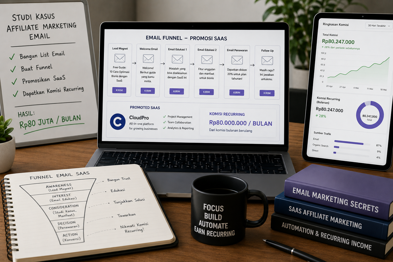 Studi Kasus Affiliate Marketing Email: Membangun Funnel SaaS dengan Komisi Recurring Rp80 Juta per Bulan