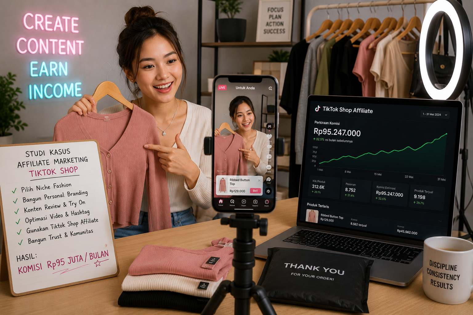 Studi Kasus Affiliate Marketing TikTok Shop: Kreator Fashion dengan Komisi Rp95 Juta per Bulan