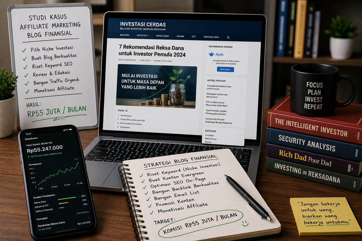 Studi Kasus Affiliate Marketing Blog Finansial: Niche Investasi dengan Komisi Rp55 Juta per Bulan
