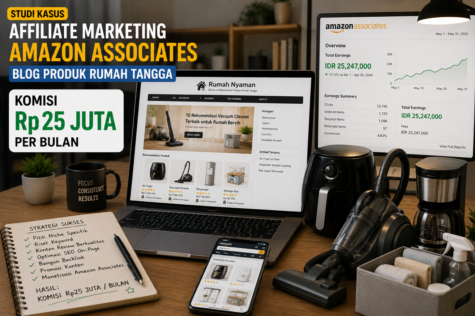 Studi Kasus Affiliate Marketing Amazon Associates: Blog Produk Rumah Tangga dengan Komisi Rp25 Juta per Bulan