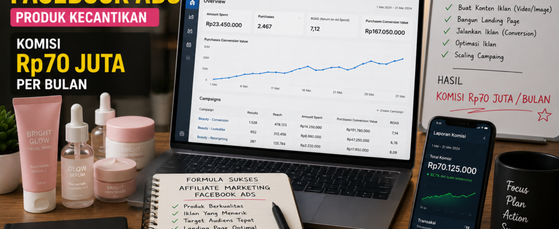 Studi Kasus Affiliate Marketing Facebook Ads: Produk Kecantikan dengan Komisi Rp70 Juta per Bulan