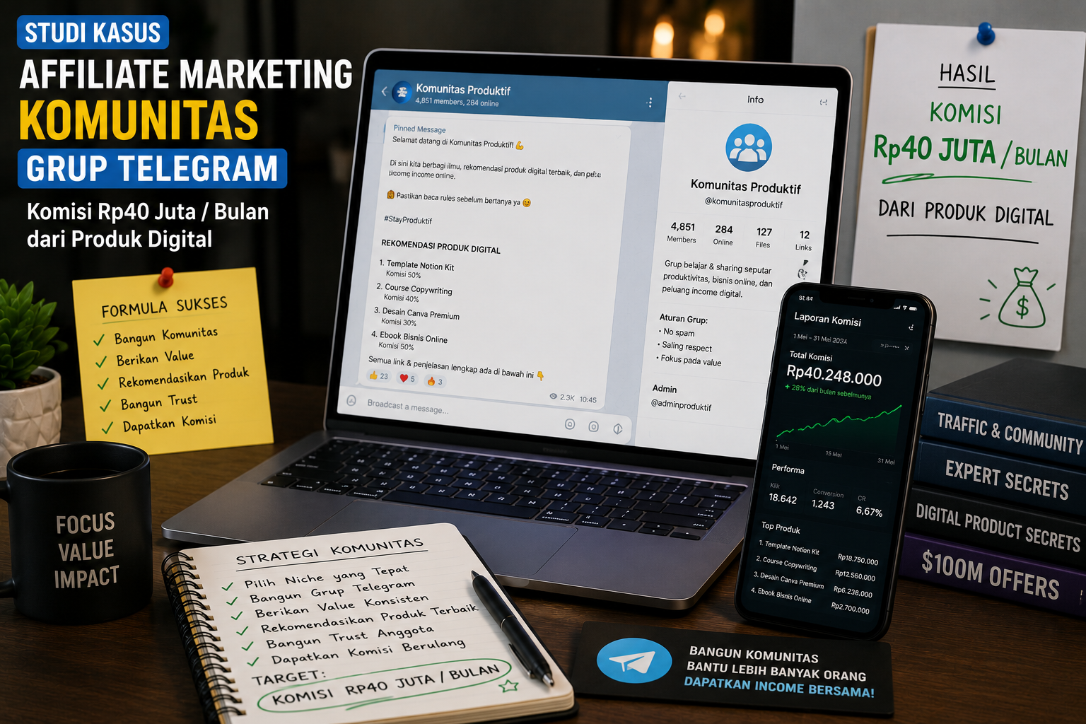 Studi Kasus Affiliate Marketing Komunitas: Grup Telegram dengan Komisi Rp40 Juta per Bulan dari Produk Digital