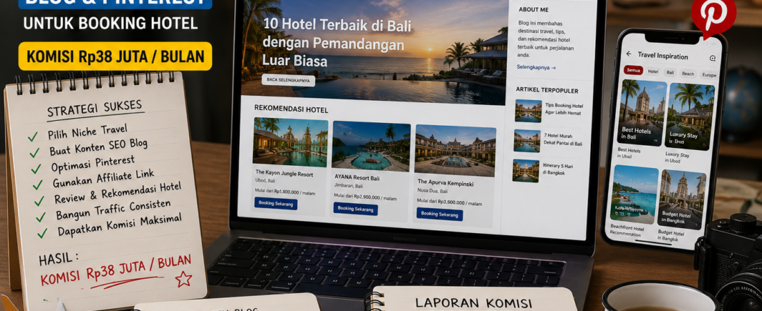 Studi Kasus Affiliate Marketing Travel: Blog dan Pinterest untuk Booking Hotel dengan Komisi Rp38 Juta per Bulan